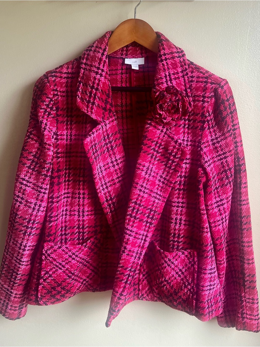 J. Jill Pink Plaid Chenille Tweed Elle Woods Inspired Blazer Plus Size Small
